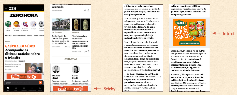 Sticky Banner e Intext em contexto de leitura